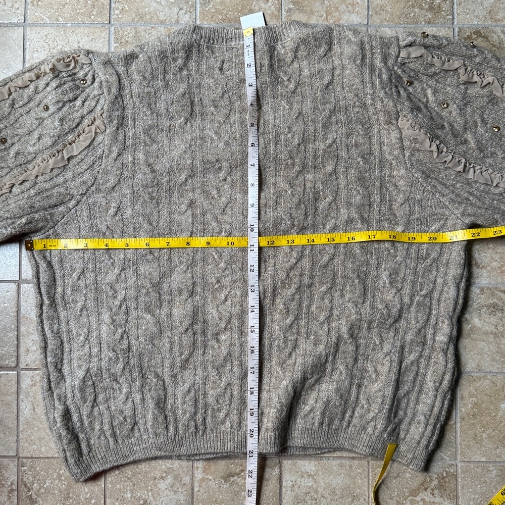 Maeve Ruffled Embellished Short Sleeve Cardigan Sweater Sparkle Anthropologie XL - Picture 10 of 16